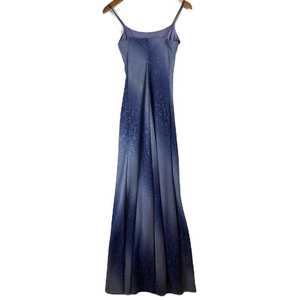 Vintage Cache Blue Ombre Glitter Maxi Dress Cowl Neck  Formal Gown Sz 2 - Picture 2 of 12